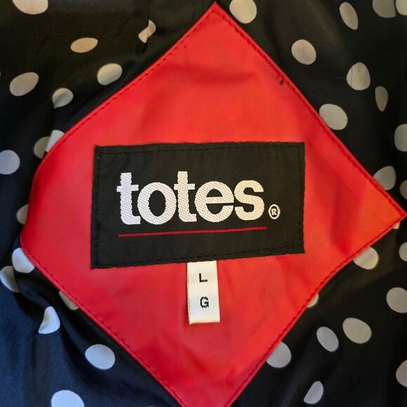 M Totes Red Raincoat Vintage Women's Size L Black White Polka Dot Lined Hooded - Picture 13 of 14
